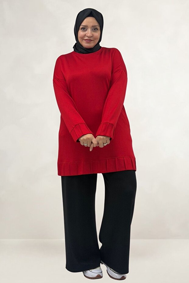 58173 Plus Size Modal Tunic with Fringe Detail - Red