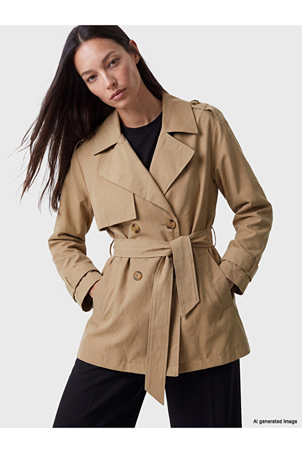 Jacket Collar Belted Women's Trench Coat