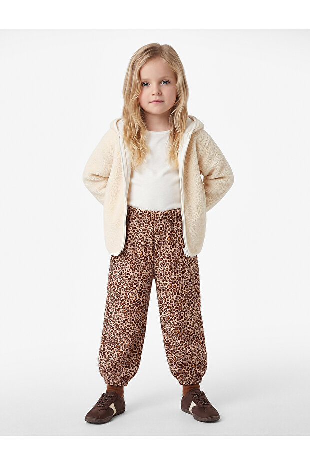 Leopard Patterned Balloon Form Pants with Elastic Waist