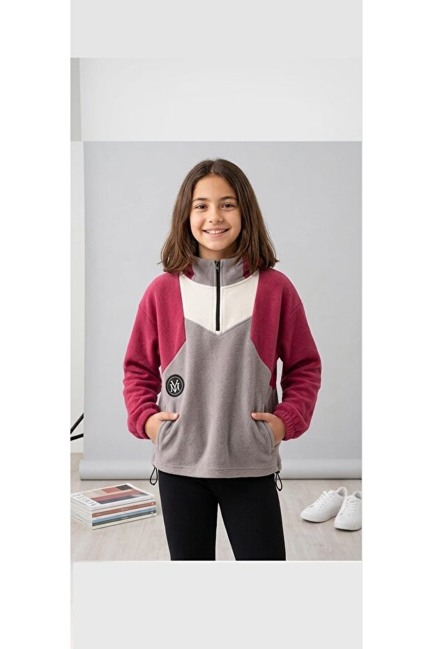 Girl's Zipper Collar Fleece Sweatshirt