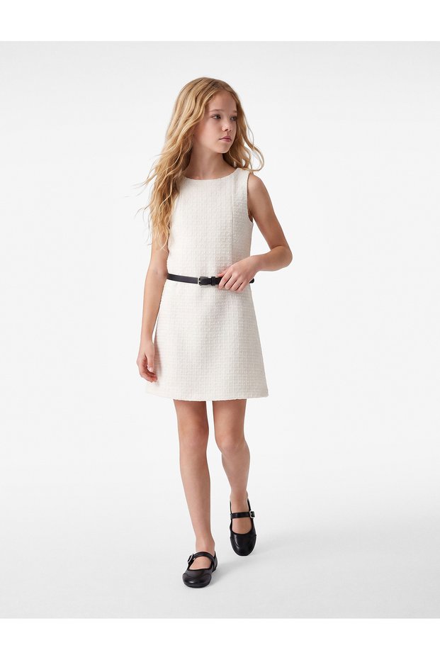 Belted Crew Neck Sleeveless Gilet Tweed Dress
