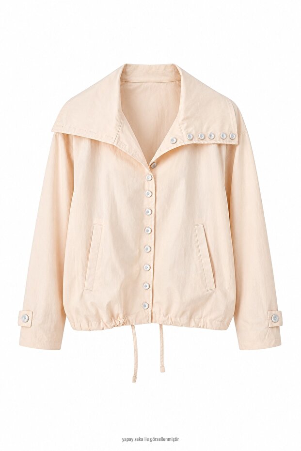 Buttoned Raincoat Jacket Cream
