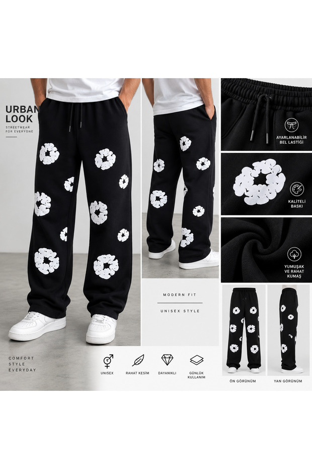 Unisex Floral Printed Oversize Loose Fit Jogger Sweatpants