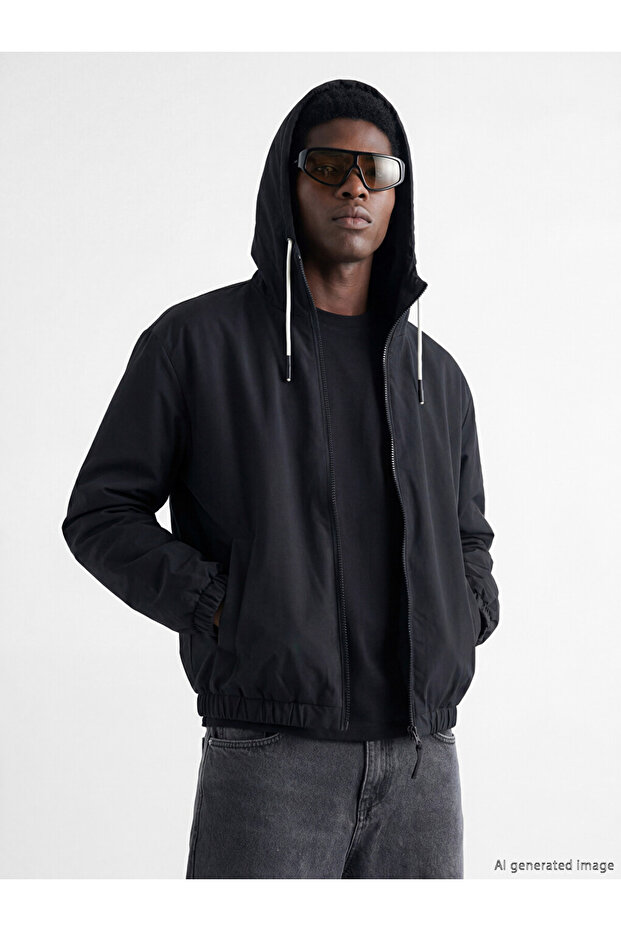 Özmarka New Season Black Comfortable Fit Hooded Men's Coat