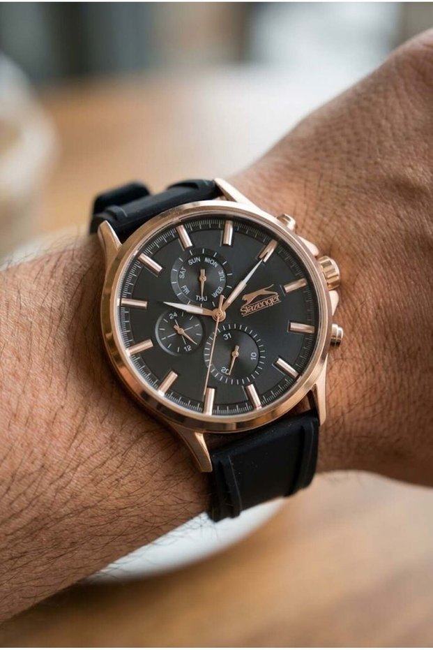 Rose Gold Black Men's Wristwatch | 46mm Stainless Steel Case, Silicone Cord, 5 Atm