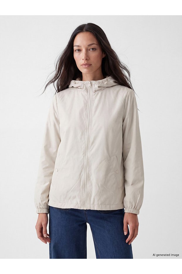 Özmarka New Season Beige Hooded Women's Raincoat