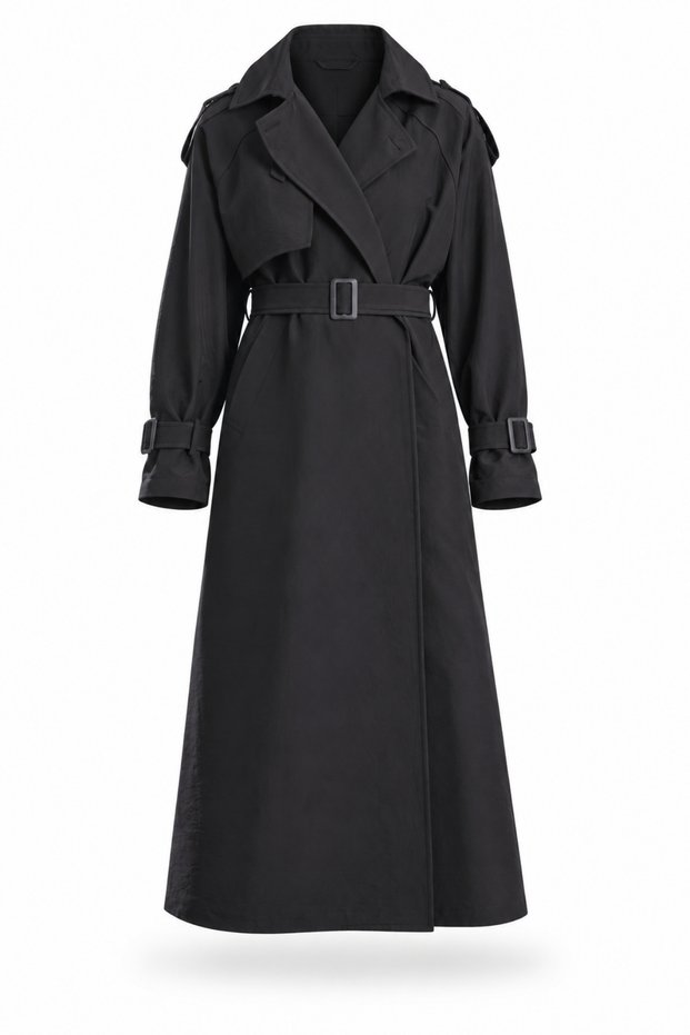 Black Belted Trench Coat with Epaulet Detail 8646