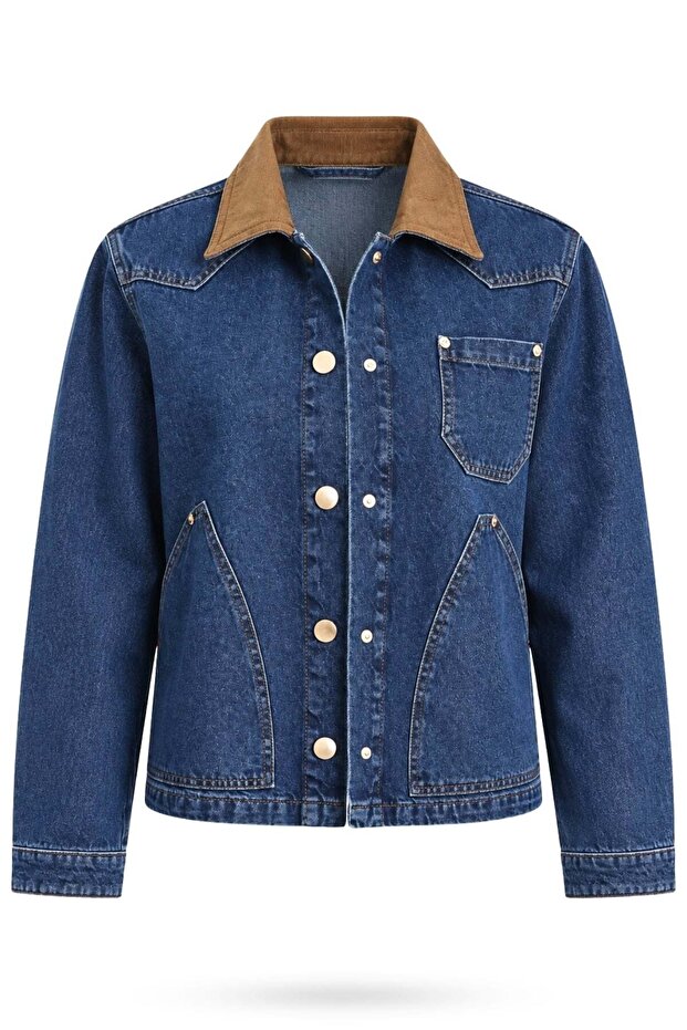 Blue Velvet Collared Denim Jacket 5509
