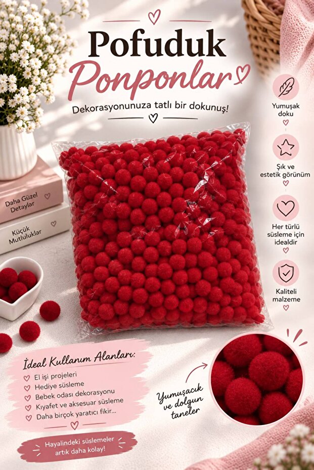 Red Soft Pompom 2 cm - 1000 Pieces