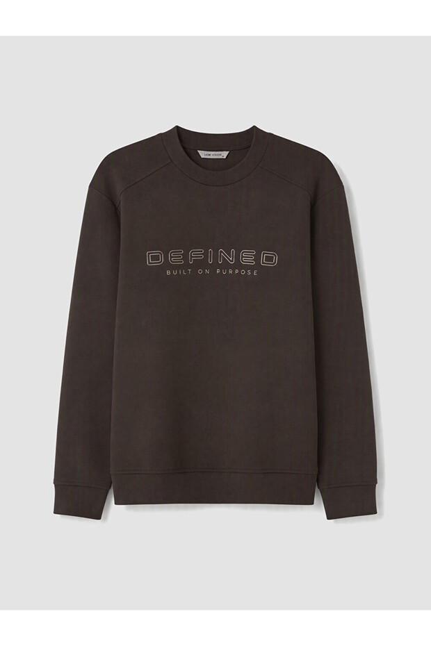 Özmarka New Season Brown Crew Neck Printed Men's Sweatshirt