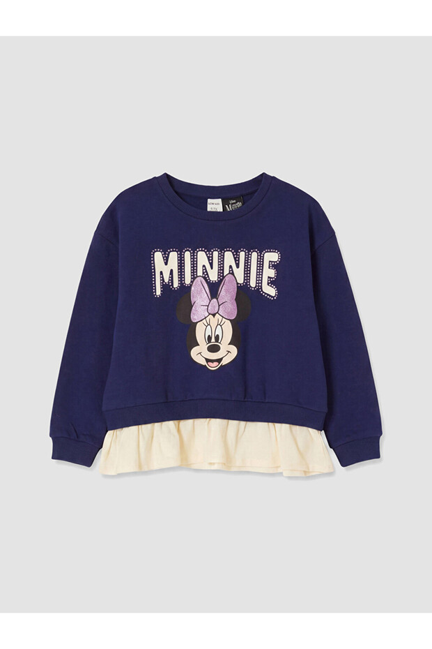 Özmarka New Season Navy Blue Printed Stoned Girls' Sweatshirt