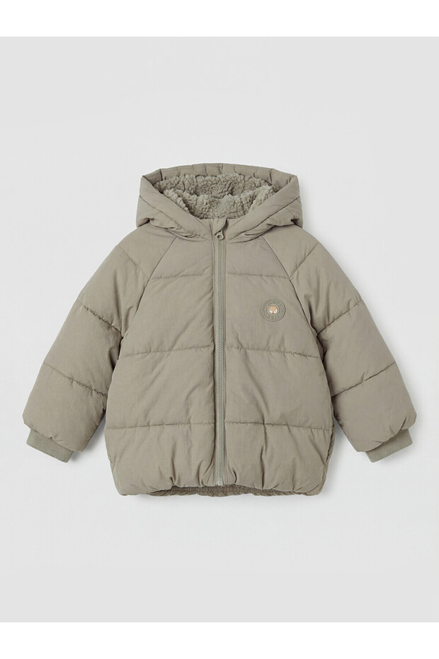 Khaki Hooded Baby Boy Puffer Coat