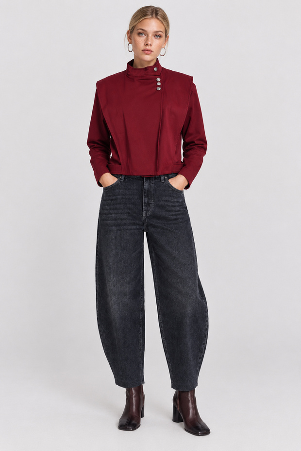 Stylish Buttoned Short Trench Coat Lgx0019 Bordo