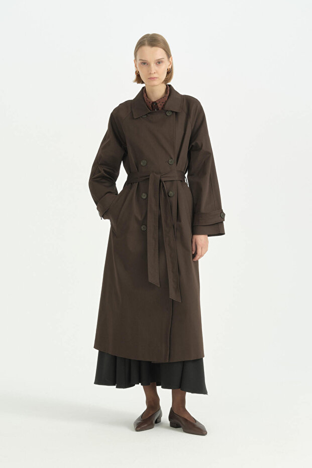Reglan Sleeve Windbreaker Detailed Trench Coat - Brown