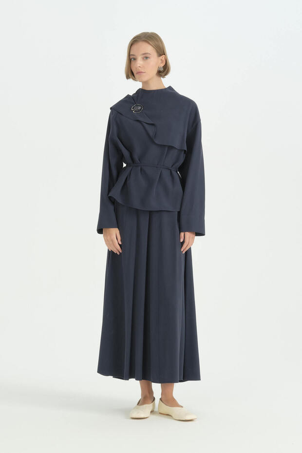 Cape Detailed Suit Set - Navy Blue