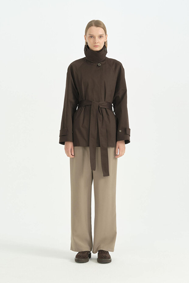 Short Trench Coat / Comfortable Fit Wide Trench Coat - Brown