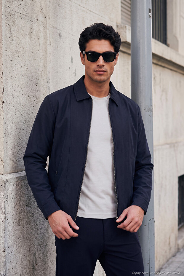 Cotton Blend Classic Collar Zippered Coat Men's Coat 497Pablo