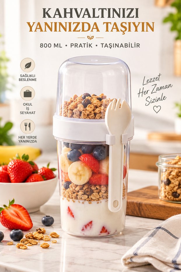 800 ml Muesli Yogurt Container with Fork and Spoon Portable Breakfast and Snack Container