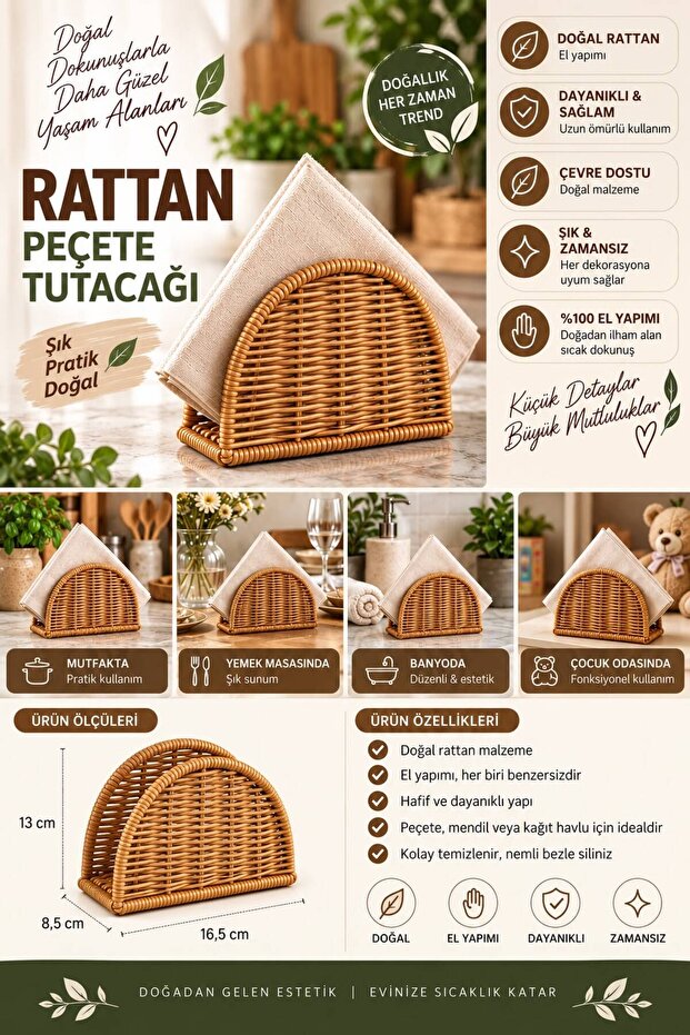 Handmade Rattan Napkin Holder | Wicker Napkin Stand | Bohemian Decorative Napkin Holder | Table and Kitchen Organizer