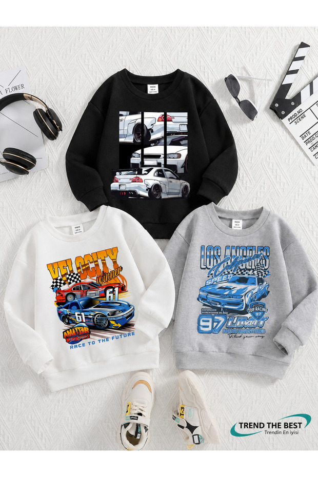 Winter Unisex Black, White, Gray 3-Piece Sweatshirt Sets for Girls, Boys, Adults