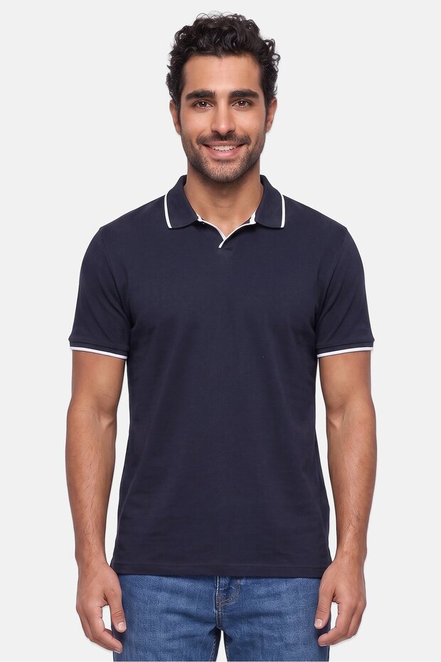 Men Regular Fit Short Sleeve Plain Polo Shirt, Navy