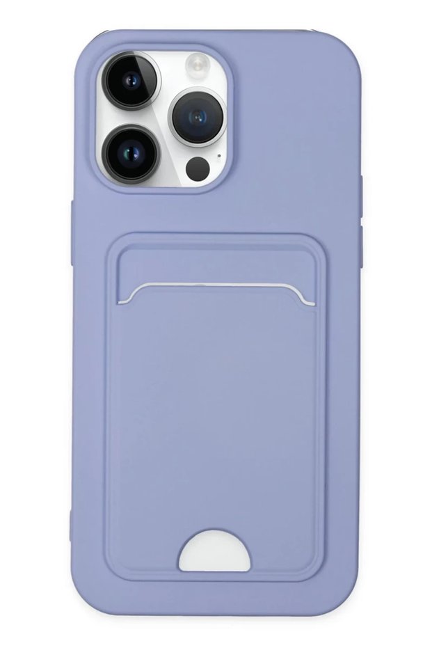 Apple iPhone 14 Pro Compatible Case Kelvin Silicone with Business Card Holder - Lilac