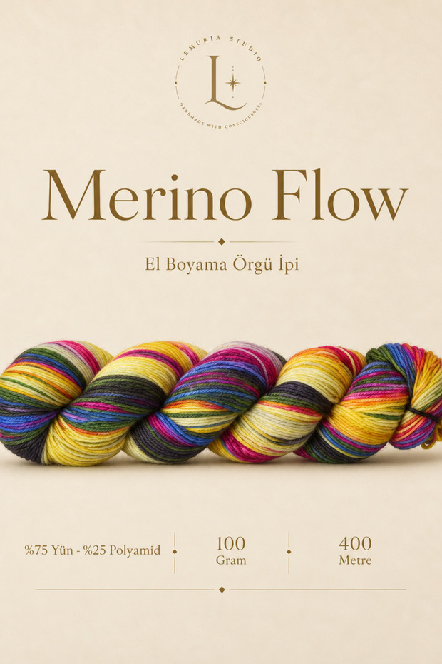 Merino Flow Premium Hand Dyeing 75% Wool 25% Polyamide Knitting Yarn 100 Gr 400 m