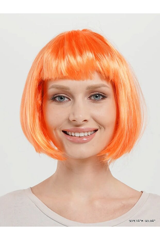 Spt-Gld Orange Color Party Wig (25424) Blunt Hair