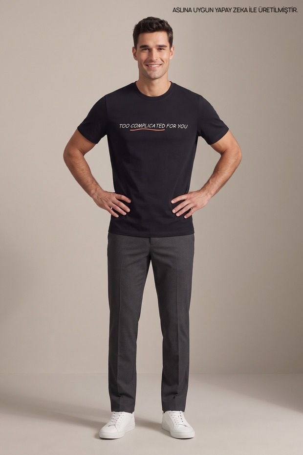 Men's Text Printed Flexible Black Loose T-Shirt