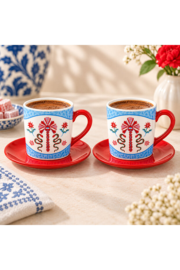Snake Patterned Turkish Coffee Cup for 2 People