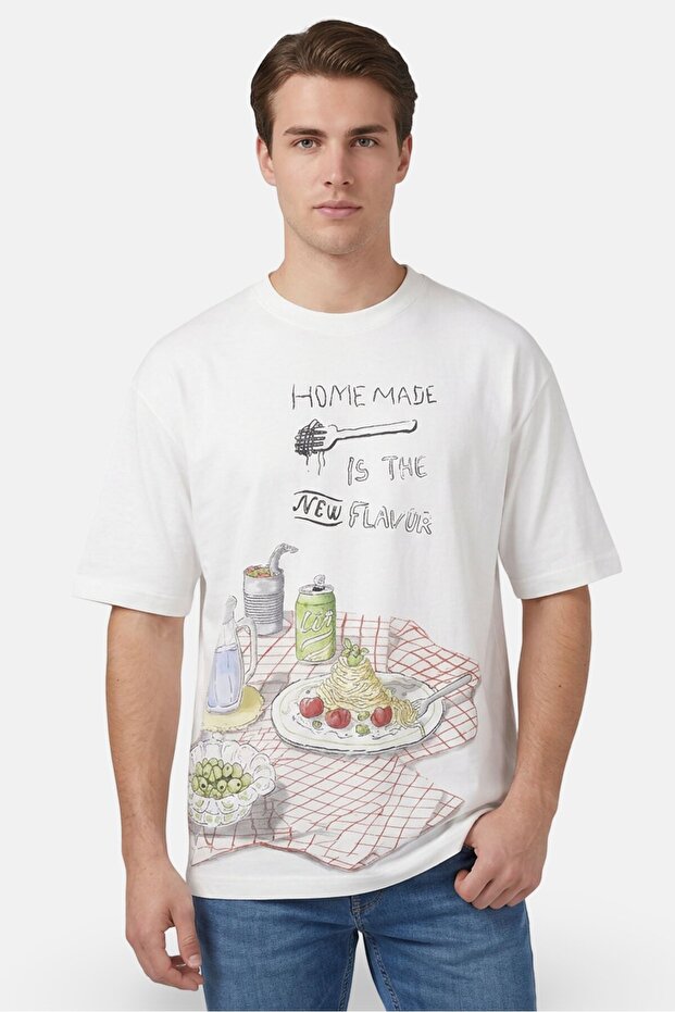 Zoox Men Crew Neck Short Sleeve Graphic Print T-Shirt, White