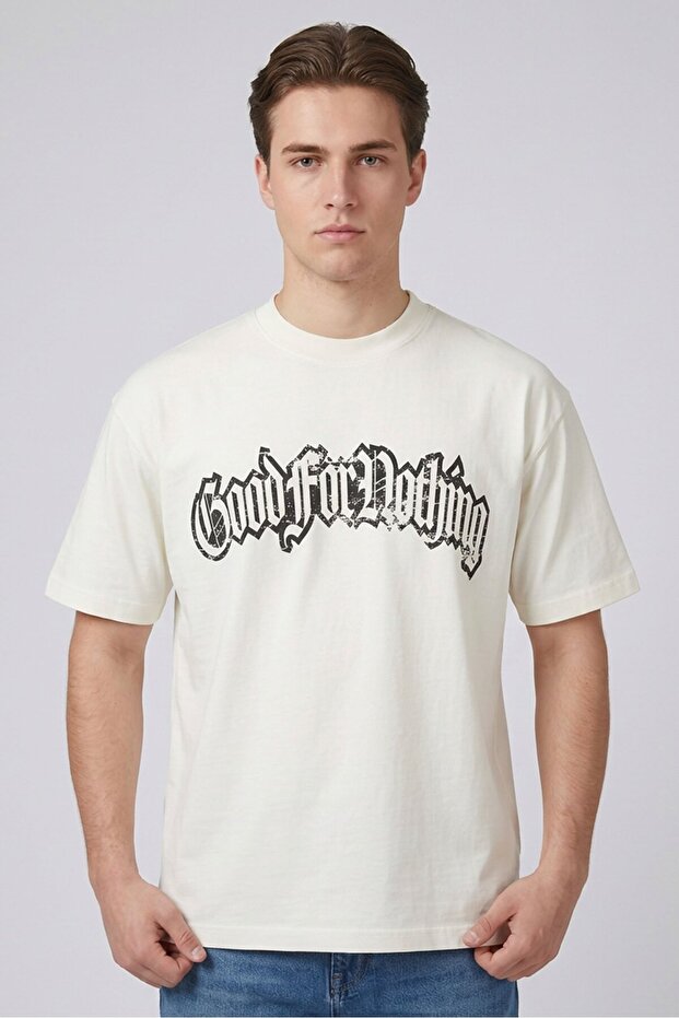 Men Crew Neck Short Sleeve Graphic Print T-Shirt, Off White
