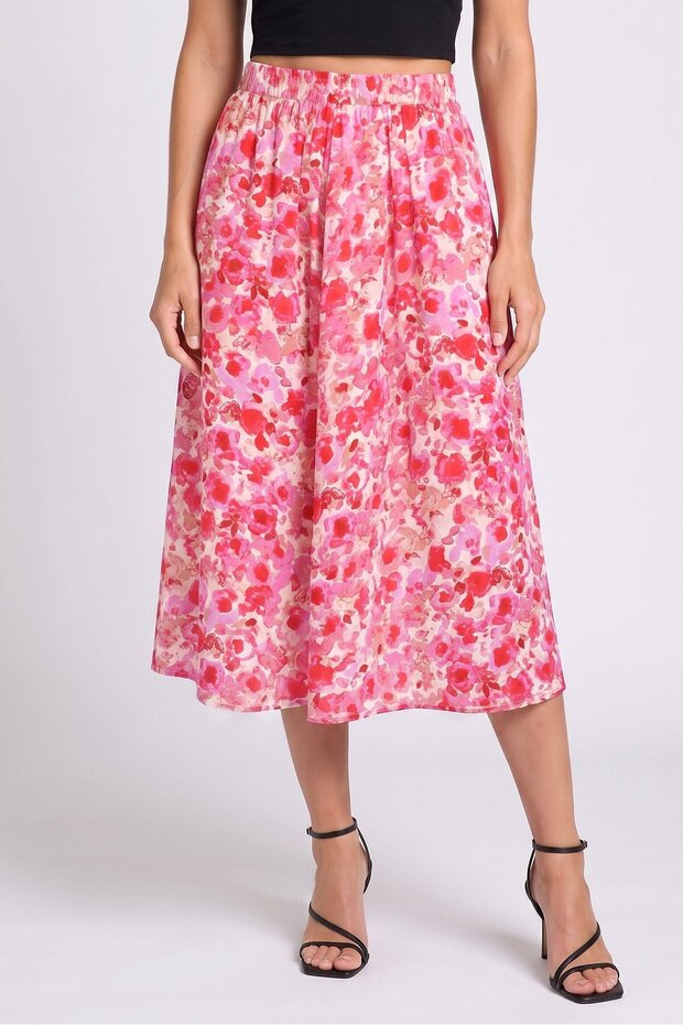 Women Floral Print Pull On Midi Skirts, Multicolor