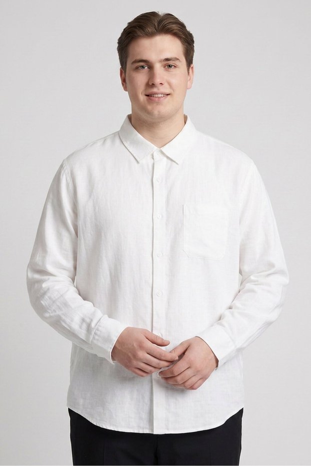 Men Regular Fit Plain Long Sleeve Casual Shirt, White