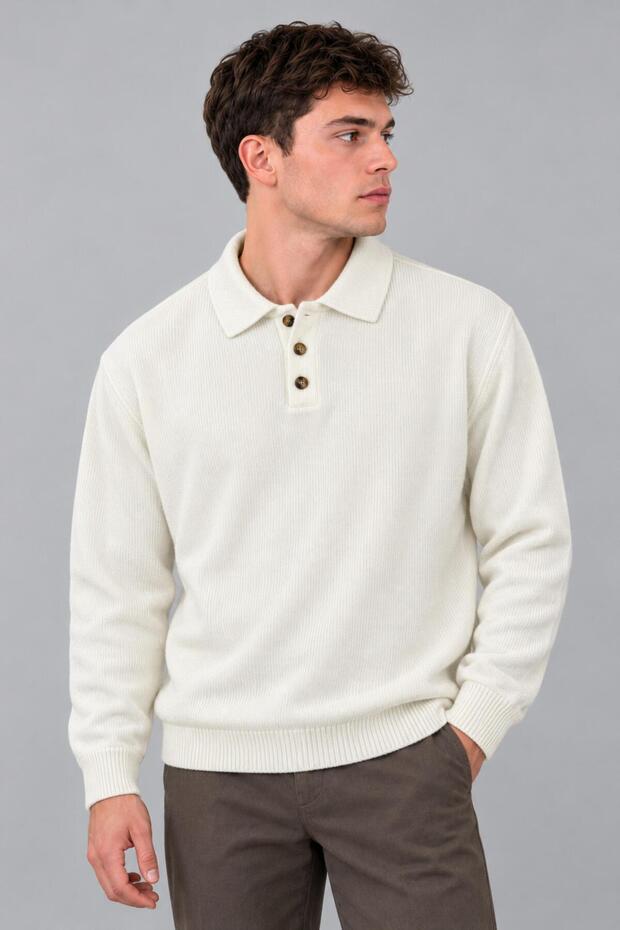Oversize Buttoned Collar Knitted Sweater Dp 17501_10063