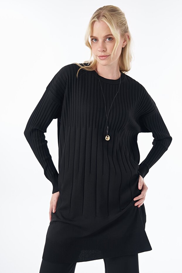 Ribbed Knitwear Tunic Black