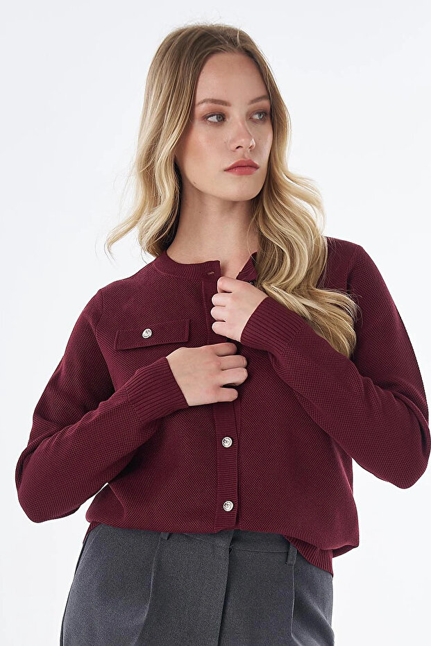 Buttoned Knitwear Cardigan Claret Red