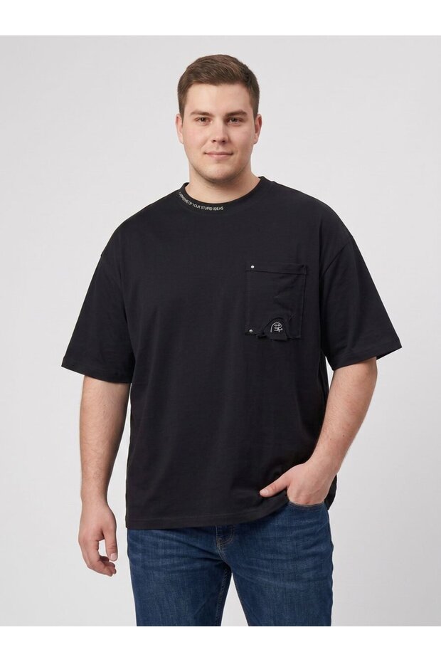 Strt Men Crew Neck Short Sleeve Plain T-Shirt, Black