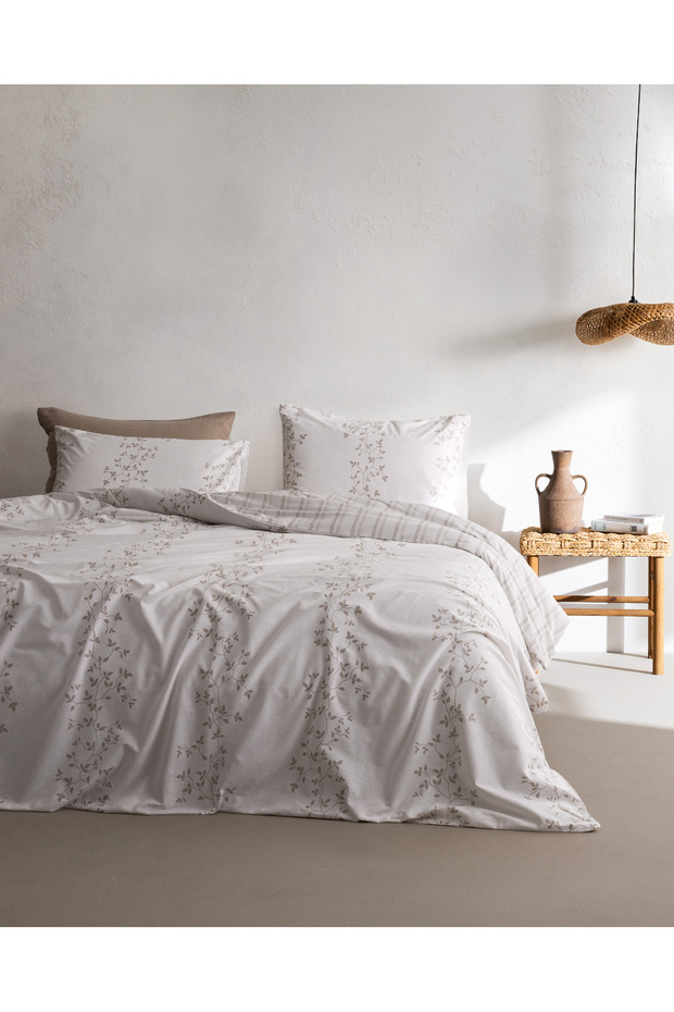 Arsene Double 100% Cotton Ranforce Printed Sheet and Duvet Cover Set - Beige
