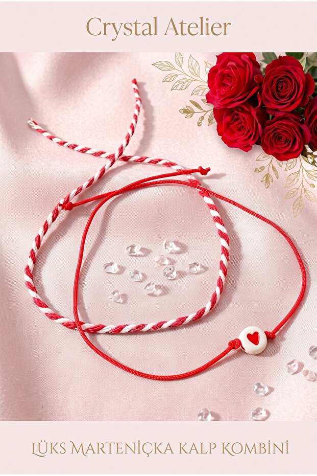 2-Piece Luxury Marteniçka Heart Bracelet Combination Red and White Lucky String Adjustable Wishing Luck Bracelet Set