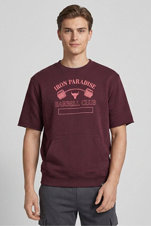 x Project Rock Men Loose Fit Short Sleeve Outdoor Sweatshirt, Maroon