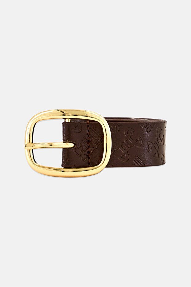 Women Brand Logo Leather Belt, Brown