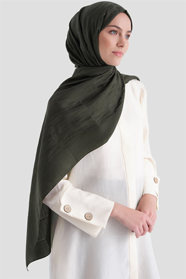 Lyocell Naia Stick Pattern Shawl 3 50 Dark Khaki