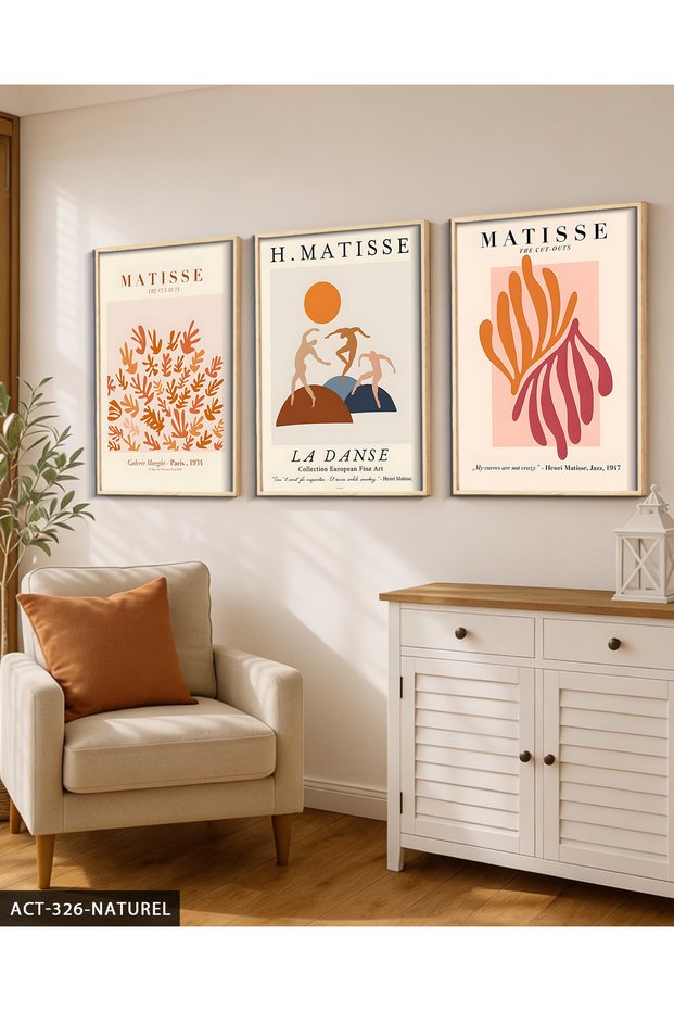 Henri Matisse Themed 3 Piece Wooden Framed Painting Act