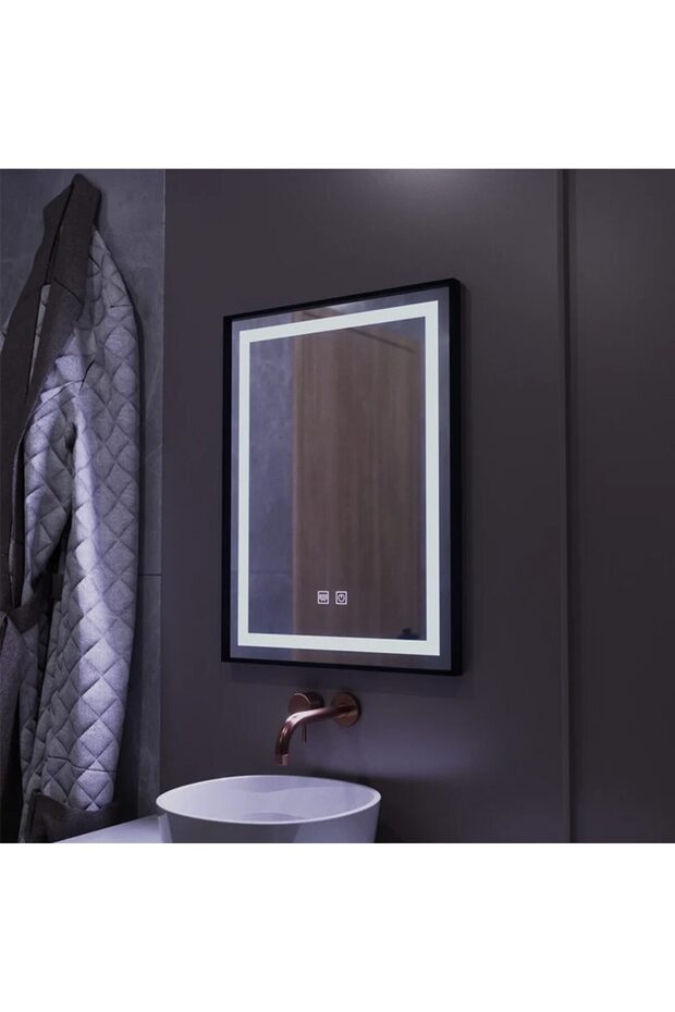 Rectangular LED Mirror, 60x80cm, EDGE Touch, Defog System, Black Frame