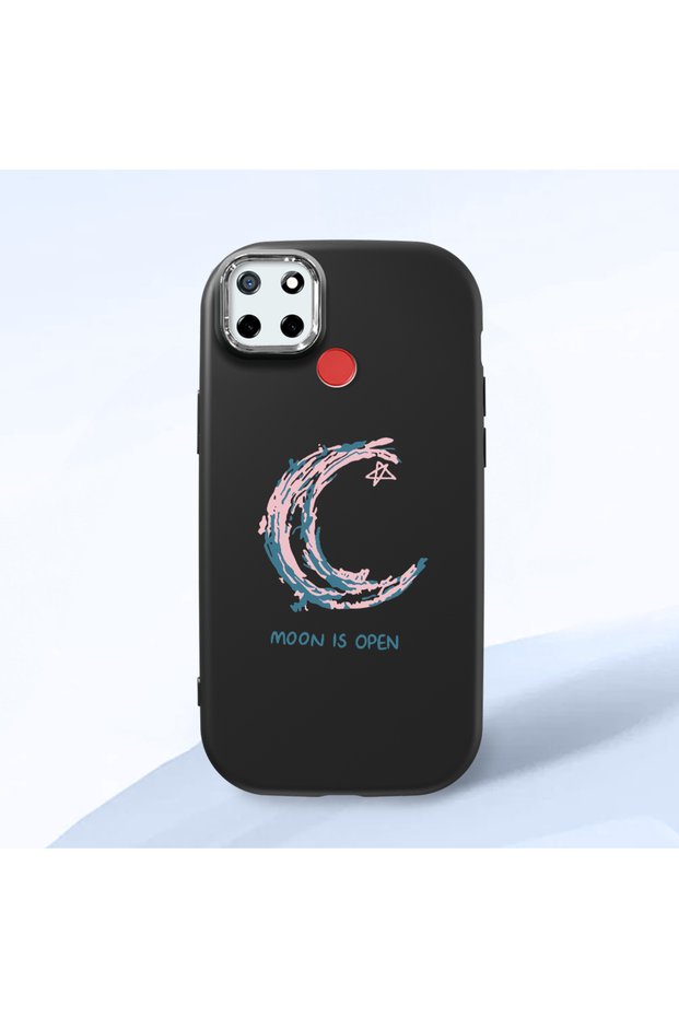 Realme C25/C25S Compatible Shock-Absorbing Camera Protected Black Silicone Case Moon and Star Pattern