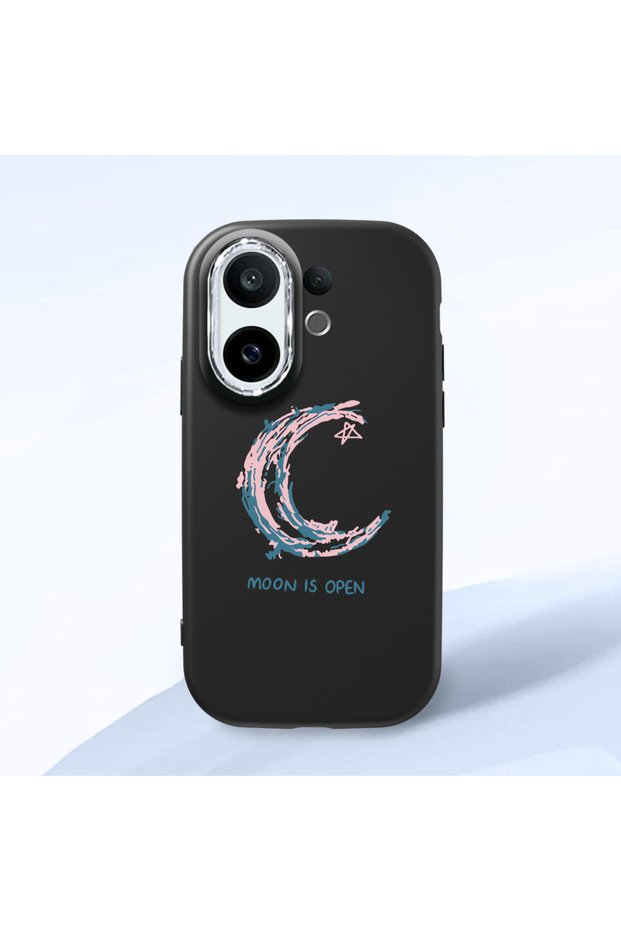 Vivo X200 Fe Compatible Shock-Absorbing Camera Protected Black Silicone Case Moon and Star Pattern