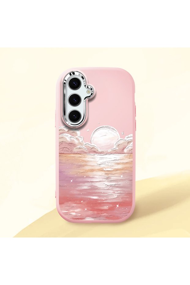 Pink Silicone Case Compatible with Samsung Galaxy S24 Shock Absorbing Camera Protection Sea Sunrise