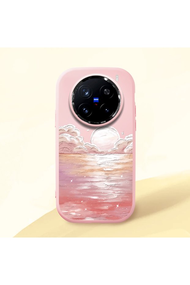 Vivo X200 Pro Compatible Shock-Absorbing Camera Protected Pink Silicone Case Sunrise at Sea