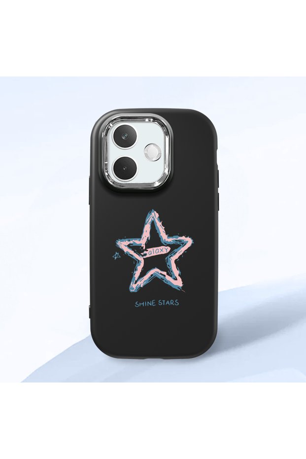 Oppo A5 Pro 4G/5G Compatible Shock-Absorbing Camera Protected Black Silicone Case Star Pattern